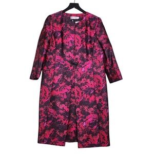 Kasper Dress Suit Topper Jacket Sleeveless Floral Black Pink Jacquard Classic 6